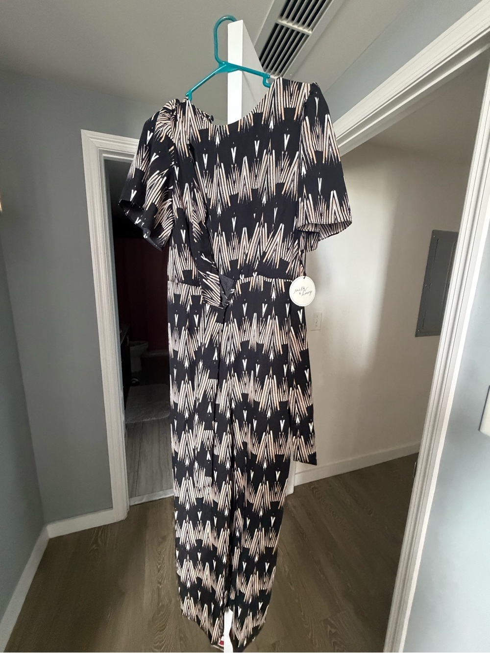 Black & Cream Geometric Maxi Dress